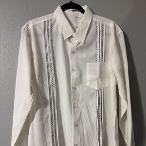 Mens White Guayabera Long Sleeve Shirt